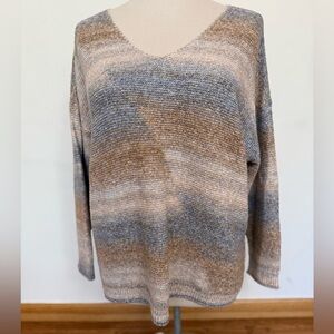Cozy Knit Sweater in Shades of Brown, Blue and Cream